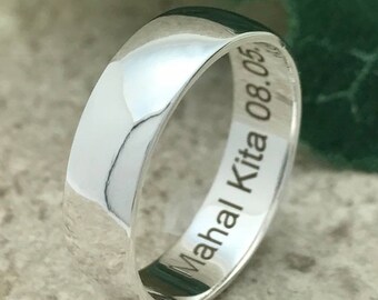 7mm Sterling Silver Ring, Personalize Custom Engrave Sterling Silver Ring, Silver Wedding Ring, Anniversary Ring, Father's Day Gift