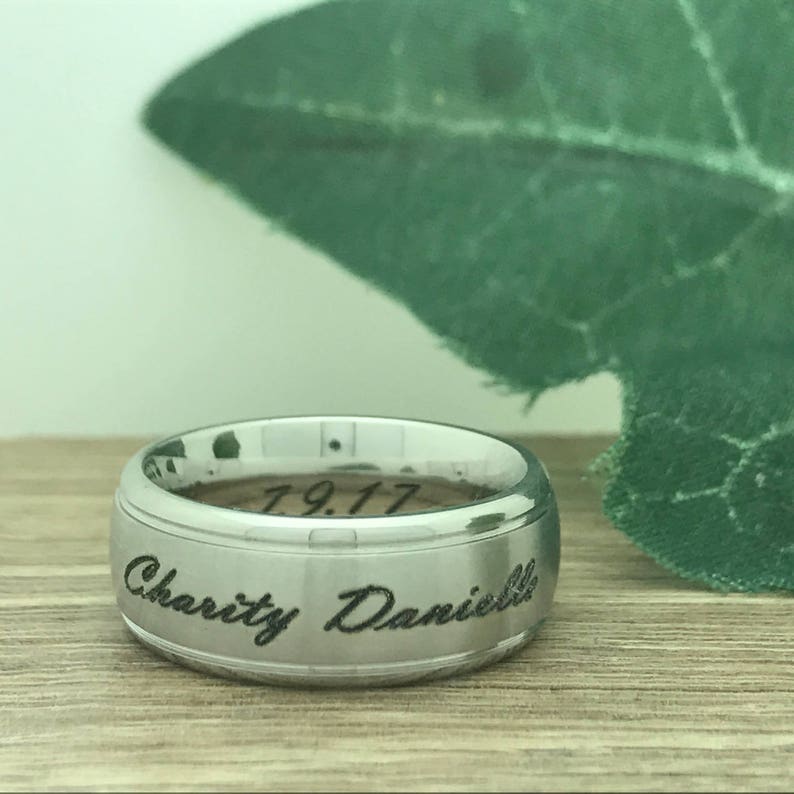 8mm Titanium Wedding Ring Anniversary Ring Personalize Custom Engrave White Titanium Ring Bride or Groom Ring Father/'s Day Gift-