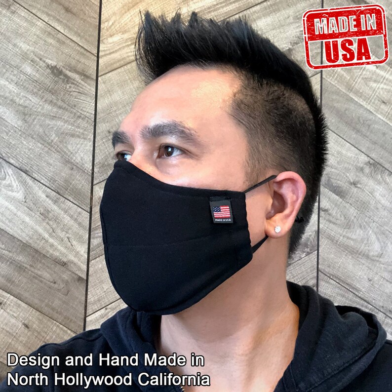 Made In USA Face Mask 2 Layers Fabric Face Mask PLAIN Black Etsy