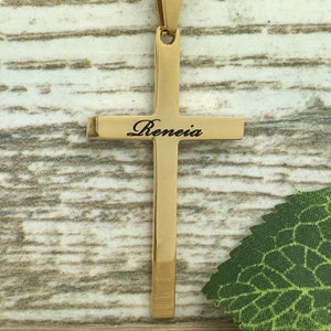 Men's Cross Necklace, Yellow Gold Plated Men's Stainless Steel Cross Pendant Necklace,Personalize Cross Necklace, Religious Jewelry SSN694