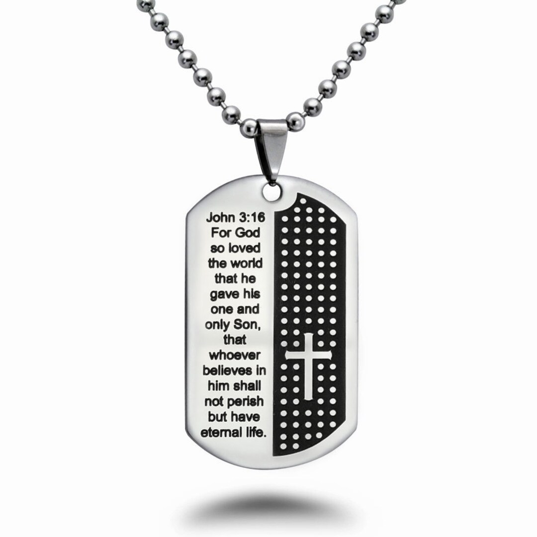 JOHN 3:16 Bible Verse Stainless Steel Dog Tag Necklace, Personalized ...