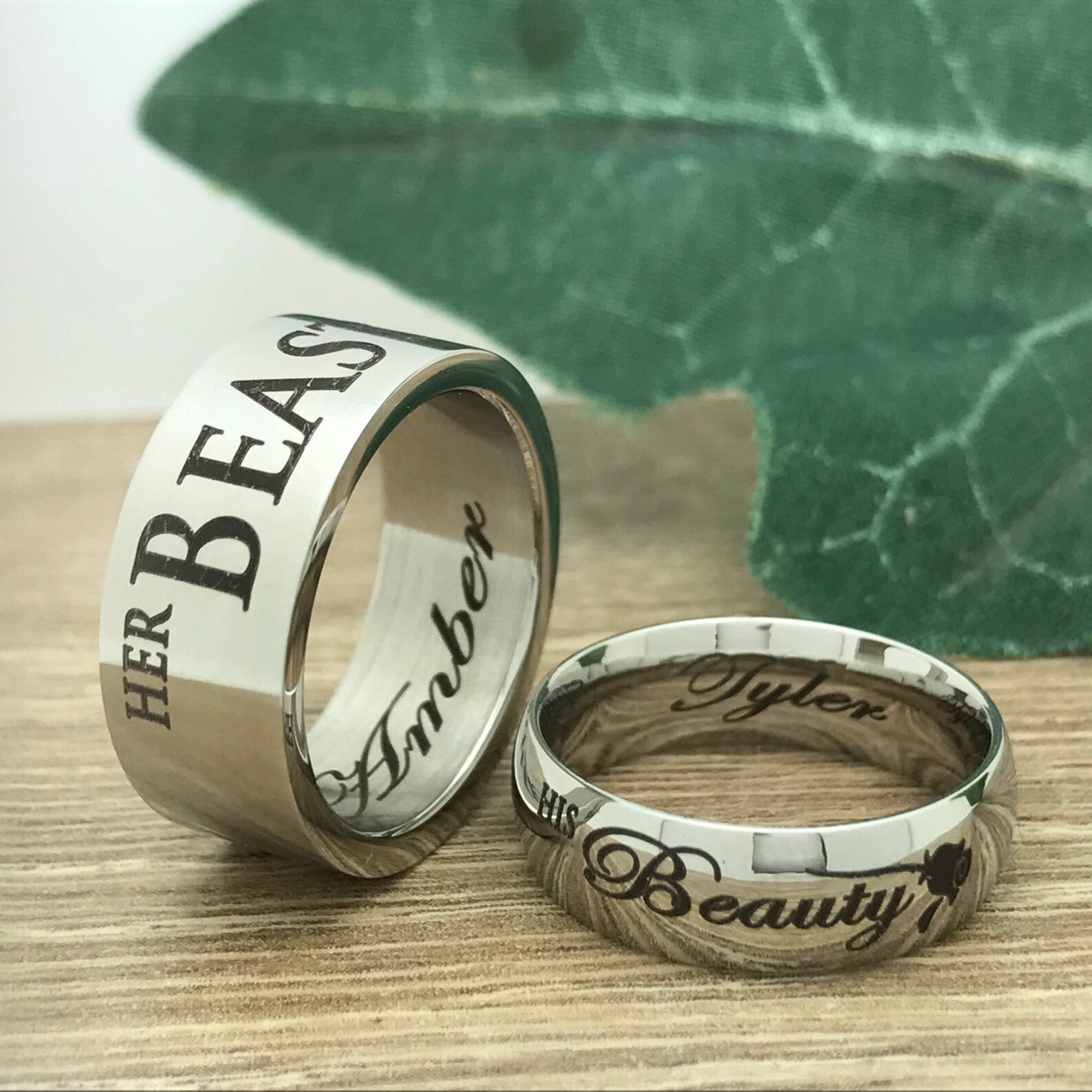 Beauty and the Beast Rings His Beauty Her Beast Personalized Etsy