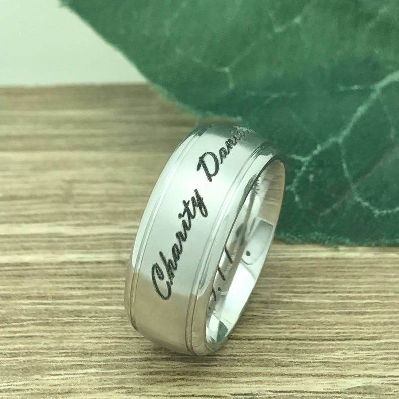 8mm Titanium Wedding Ring Anniversary Ring Personalize Custom Engrave White Titanium Ring Bride or Groom Ring Father/'s Day Gift-