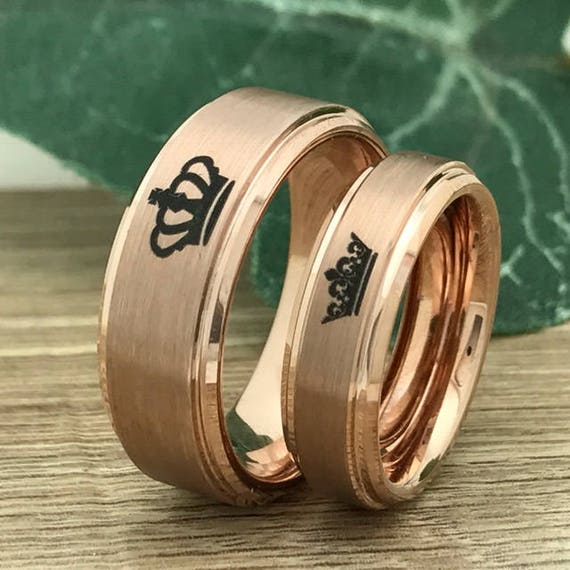 8mm 6mm Couples King And Queen Rings Personalize Engrave Etsy