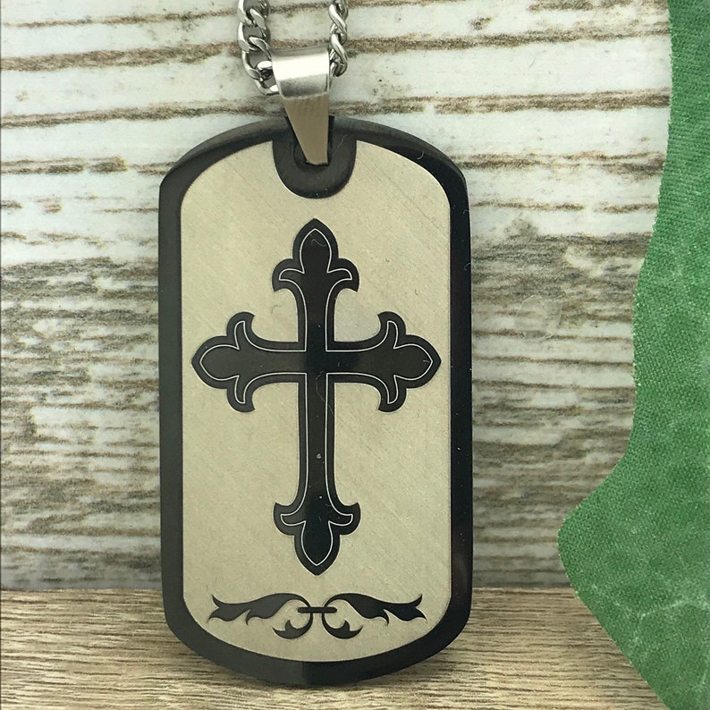 Cross Dog Tag Stainless Steel Dog Tag Necklace Personalized Etsy