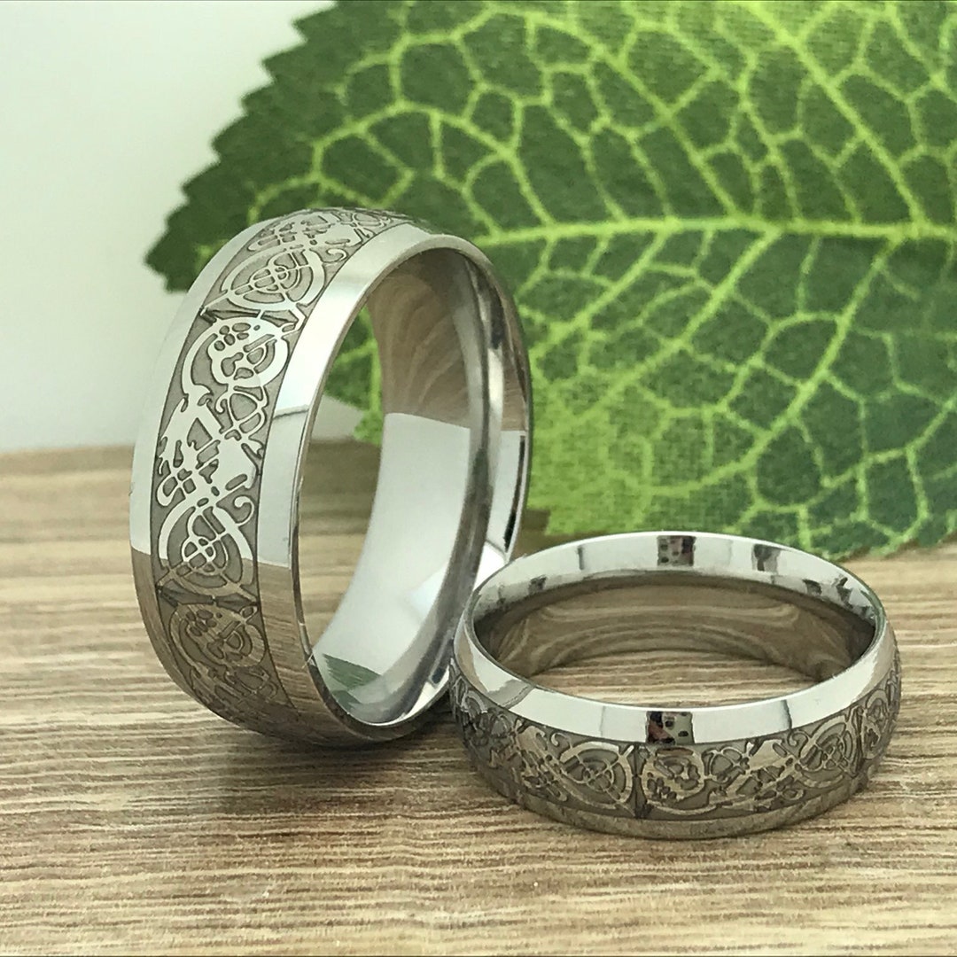 8mm/5.5mm Celtic Tungsten Wedding Rings, His and Hers Personalize