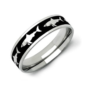 Shark Ring, 2-Tone Stainless Steel Ring with Shark Design, Pipe Cut, Father's Day Gift-SSR780