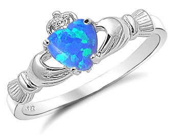 Claddagh Ring, 925 Sterling Silver Claddagh Ring, Claddagh Ring, Blue Lab  Opal Claddagh Ring, Irish Claddagh Engagement Ring, Promise Ring