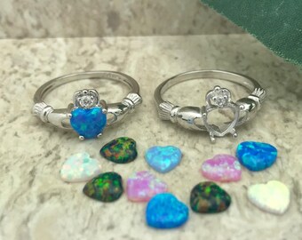Blue Lab Opal Claddagh Ring, Celtic Claddagh Ring, Silver Claddagh Ring, Irish Claddagh Ring, Heart Claddagh Ring, Womens Claddagh Ring