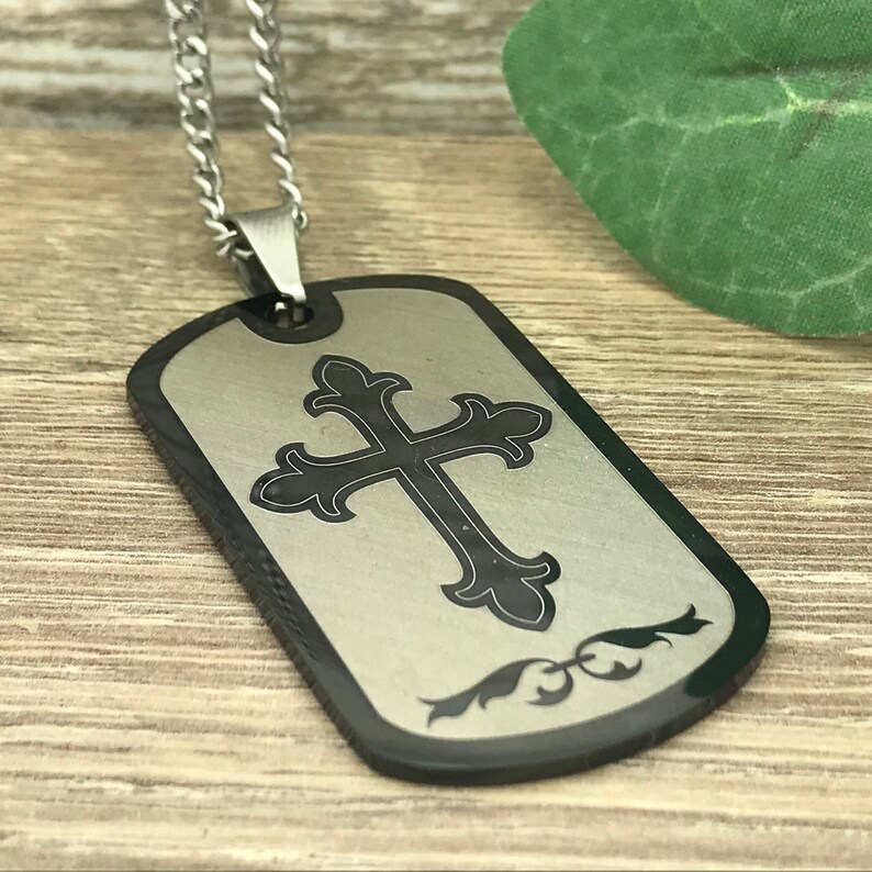 Cross Dog Tag Stainless Steel Dog Tag Necklace Personalized Etsy