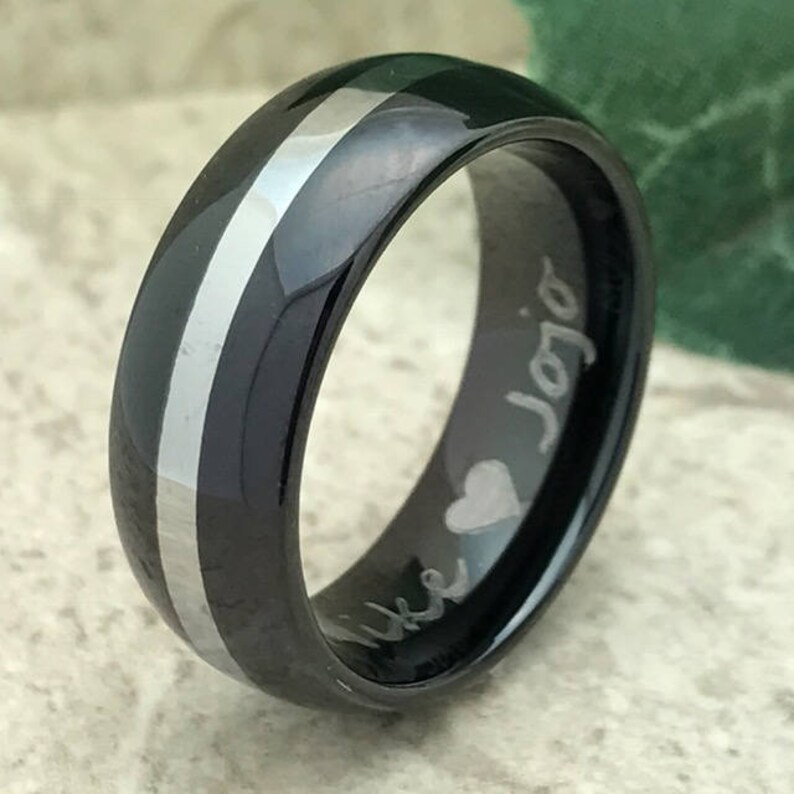 Personalize Custom Engrave Black Plated Tungsten Carbide Ring Classic Dome Ring Father/'s Day Gift 8mm Tungsten Wedding Ring