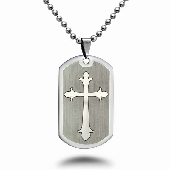 Cross Dog Tag Stainless Steel Dog Tag Necklace Personalized | Etsy