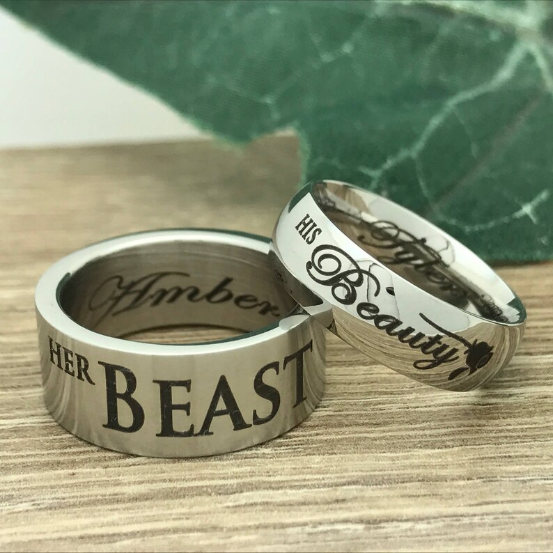 Beauty and the Beast Rings His Beauty Her Beast Personalized Etsy