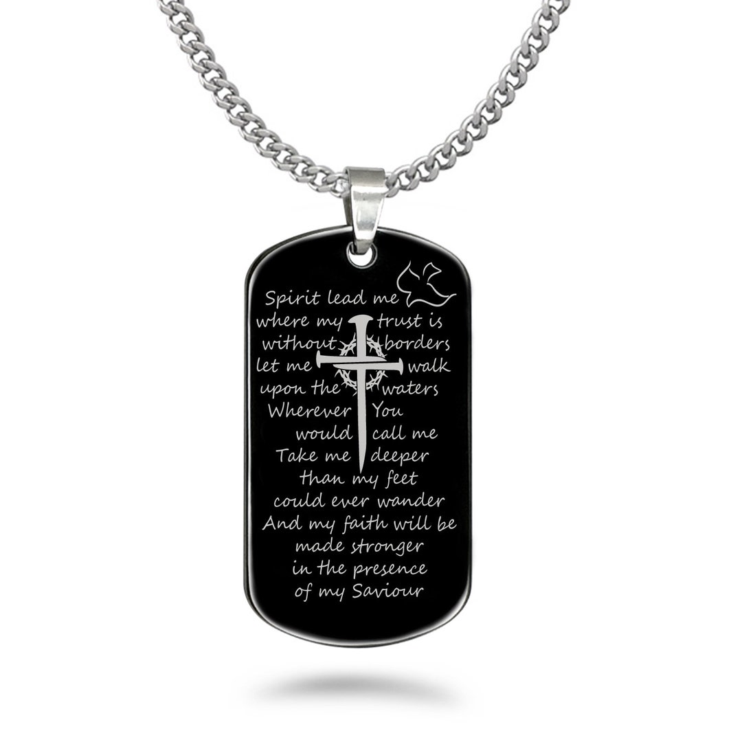 Personalized Cross Dog Tag Necklace Christian Necklace Spirit Lead Me