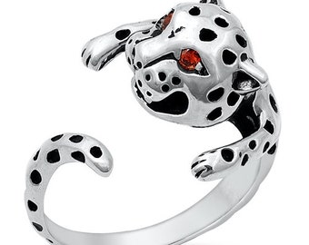 Cheetah Ring, Silver Ring Tribal Cheetah Head Ring with Garnet Cz design, Anniversary Ring Silver Wedding Band, Sterling Silver Wedding Ring
