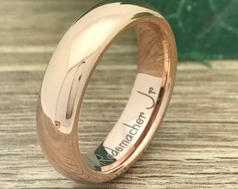 6mm Titanium Wedding Ring, Personalized Engrave Rose Gold Plated Titanium Promise Ring, Anniversary Ring
