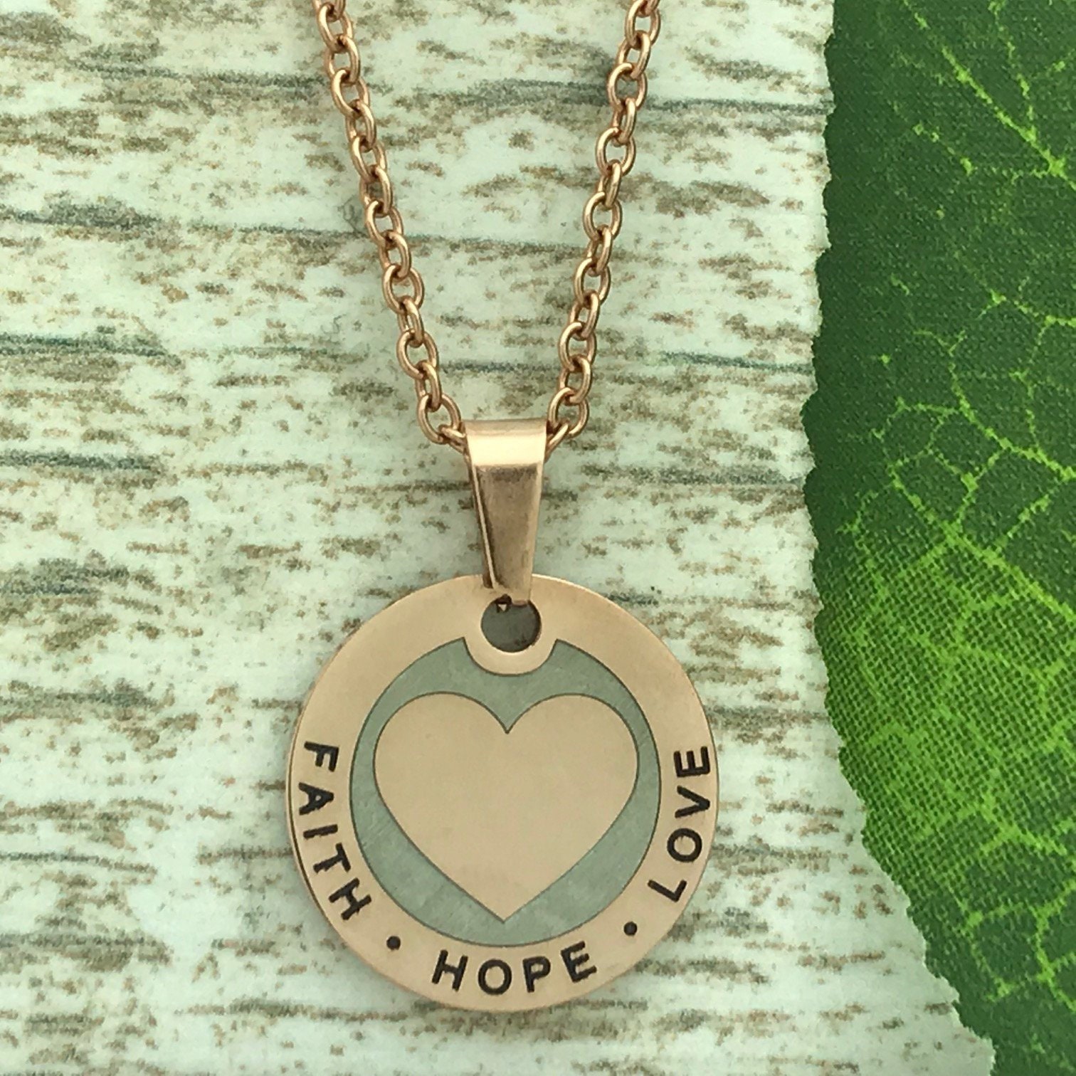 Faith Love Hope Necklace Heart Necklace Custom Engrave Rose Etsy UK