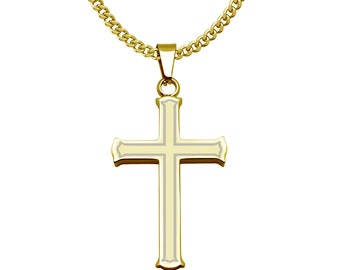 Cross Necklace, Men's Gold IP Plated Stainless Steel Cross Pendant Necklace,Personalize Cross Necklace, Religious Jewelry SSN705-G