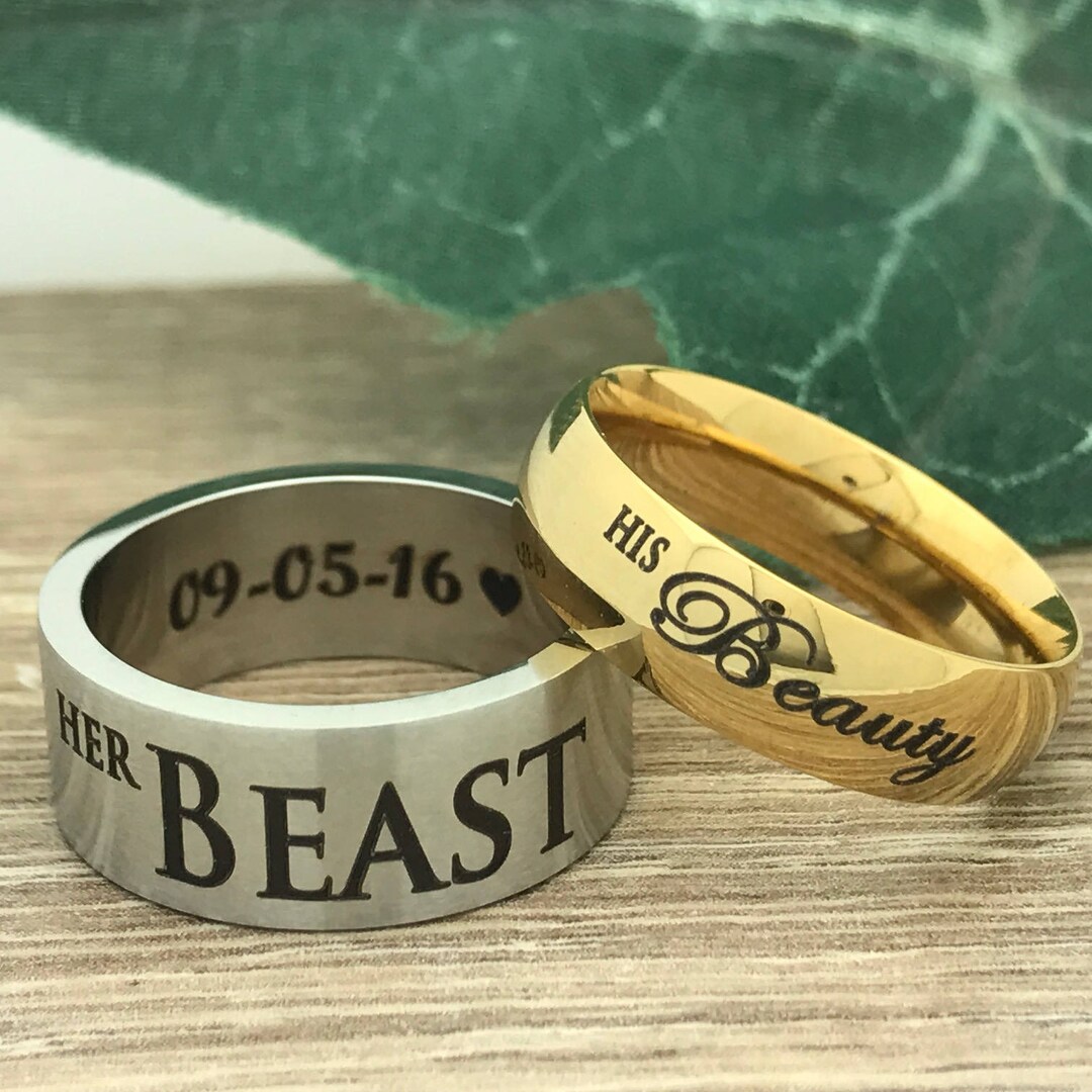 Beauty and the Beast Rings, His Beauty Her Beast, Personalized Engrave