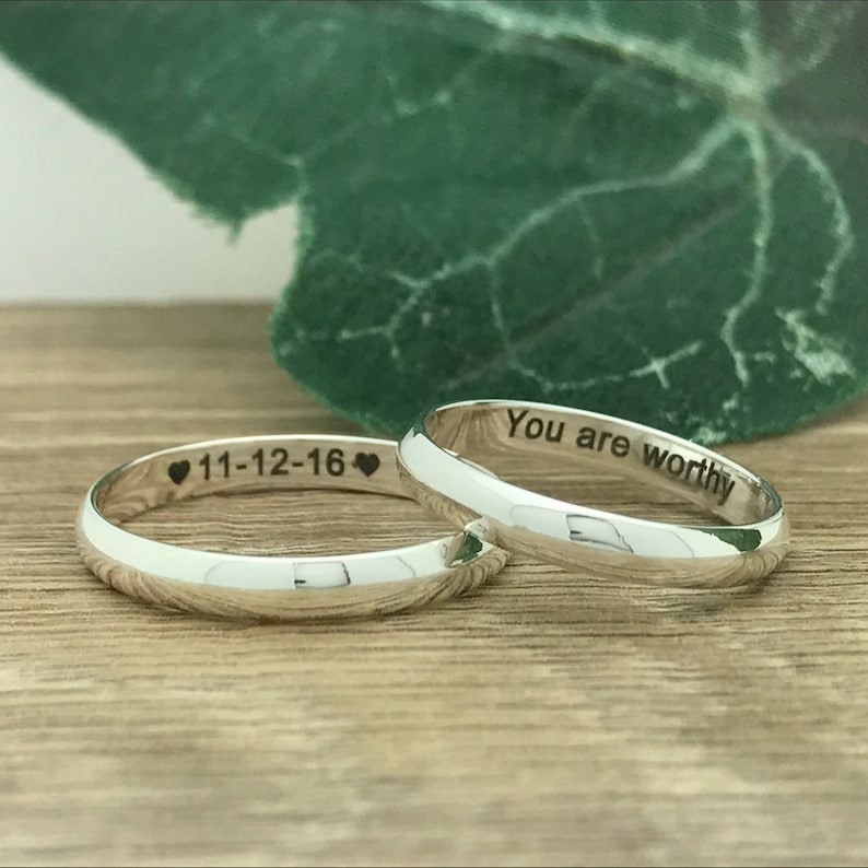 3mm Sterling Silver Silver Wedding Rings Personalize Engrave Etsy