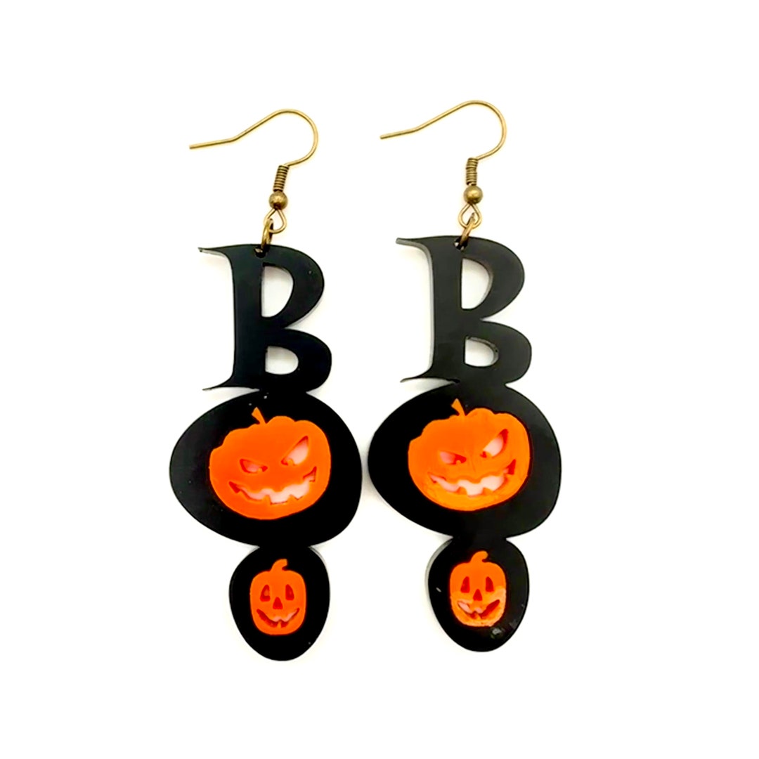 Spooky Halloween Earrings With Jack-o-lanterns Acrylic - Etsy