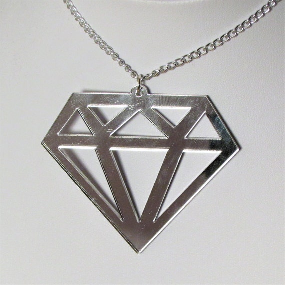Large Silver Mirror Diamond Shape Statement Necklace - Best Diamond Shaped Pendant Necklace Large Silver Mirror Diamond Shape Statement Necklace - Best Diamond Shaped Pendant Necklace