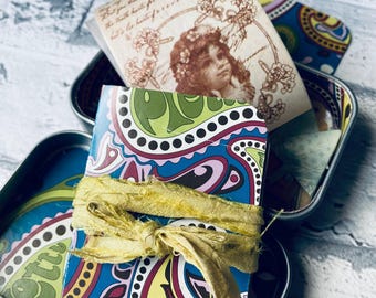 Mini “Naked” Junk Journal Kit in a Tin. Handmade and Hand Curated