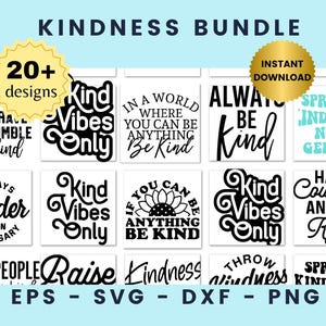 Pacchetto SVG di citazioni sulla gentilezza, rivendita di citazioni positive in formato SVG, pacchetto SVG di regali motivazionali, download immediato, bonus gratuito
