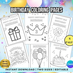 Custom Coloring Birthday Pages Editable Birthday Printable Colouring Pages Party Favors Party Bag Fillers Instant Download Bonus