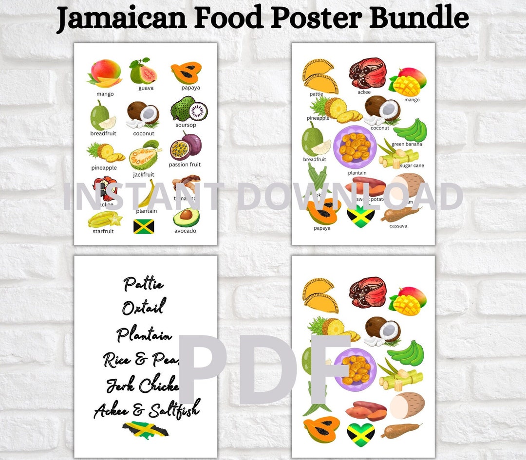 Printable Bundle Jamaican Food Wall Art, Caribbean Food Labels ...