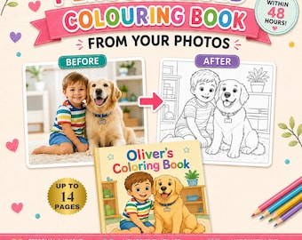 Custom Photo Coloring Book, 14 Personalized Coloring Pages Gift, Kids & Adults Activity (Digital Download)