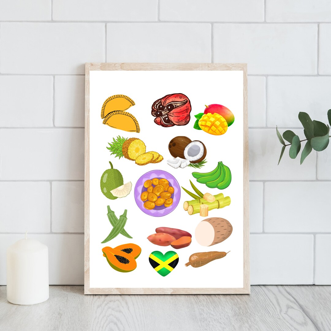 Jamaican Food Wall Art, Caribbean Tropical Food, Home Decor, Instant ...