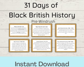 31 Days Black British History Facts Cards Printable, Black History Month, Historical Figures Flashcards, School Resources, Instant Download