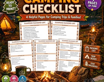 Camping Packing Checklists Printable Lists, Camping Gear List, Camp Packing List, Instant Download Bonus