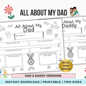 All About My Daddy Keepsake gift Coloring Pages for Daddy Father&#39;s Day Gift Fill In The Blanks Printable Coloring Download Bonus