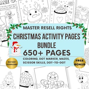 Paquete enorme de páginas para colorear y actividades navideñas de MRR, 650 páginas imprimibles, derechos de reventa maestra, PLR, páginas para colorear para niños, descarga