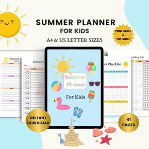 Summer Planner for Kids 2025 Reading Tracker Editable Planner Printable Planner, Kids Summer Schedule Activities Summer Bucket list Download