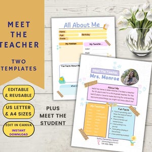 Editable Meet the Teacher Template, Meet the Student Template, Back to School, Meet Your Teacher, Classroom Templates, US and A4 sizes,