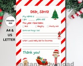 Printable Dear Santa Letter, Christmas Wish List (A4/US Letter) (Digital Download)