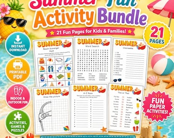 Paquete de actividades de verano para niños, juegos de verano imprimibles, actividades de viaje de verano, juegos sin dispositivos electrónicos para niños, descarga