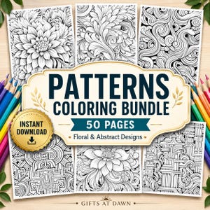 Patterns Coloring Pages Bundle 50 Printable Pages, Zentangle Colouring Pages for Adults Mandala Book Children Download