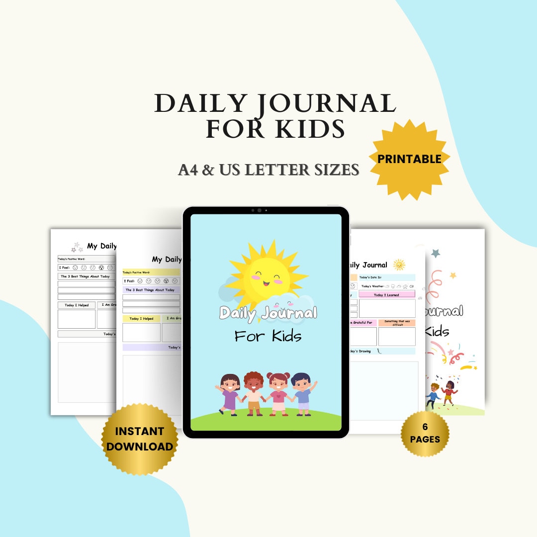 Printable Kids Daily Journal, Children Journal, Gratitude Pages for ...