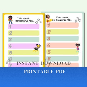Página de gratitud imprimible para niños, diario de agradecimiento infantil, mindfulness para niños, registro de gratitud, descarga instantánea, tamaño A4, carta estadounidense