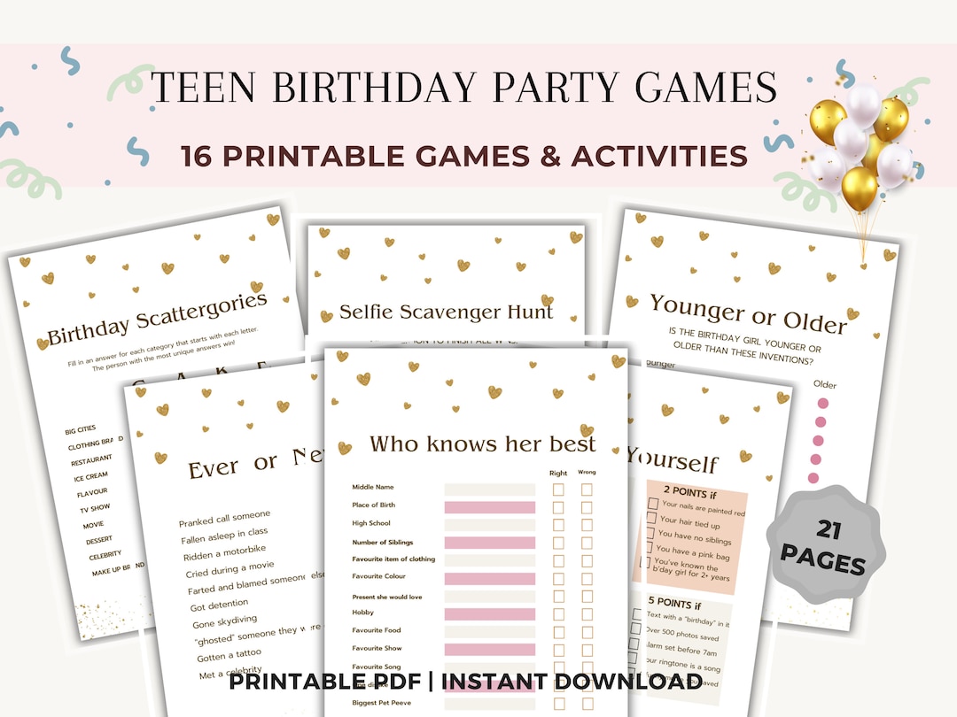 Teen Girls Birthday Games Bundle, Printable Party Games Who Knows the ...