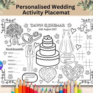 Actividad de boda para niños: mantel individual personalizable, imprimible, para el día de la boda, descarga juegos de recepción, tamaño A4, carta de EE. UU., edición adicional en Canva