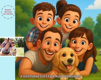 Custom Portrait Cartoon Style Photo Portrait from Photo into Cartoon Gift Personalised Keepsake Birthday Gift, Download Bonus