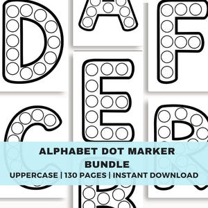 Letras del alfabeto con marcadores de puntos, paquete de actividades imprimible de 130 páginas, animales, letras y objetos de la A a la Z, recursos educativos para trazar letras, descarga