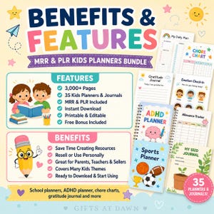 Editable Kids Planners MRR PLR Journal, Master Resell Rights, Mindfulness Journal, ADHD Planner School Chore Charts Download, Canva image 6