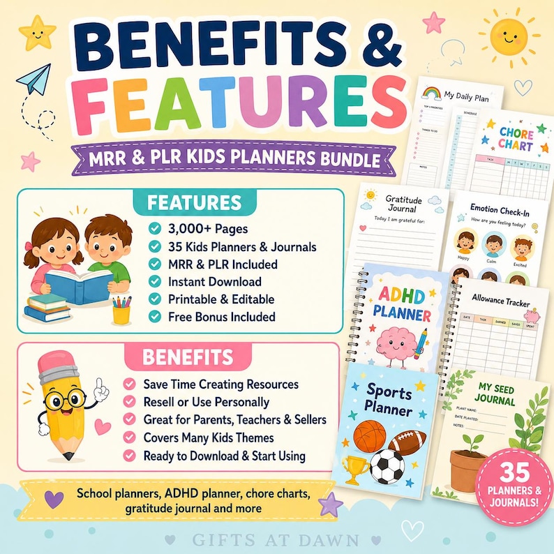 Editable Kids Planners MRR PLR Journal, Master Resell Rights, Mindfulness Journal, ADHD Planner School Chore Charts Download, Canva image 6