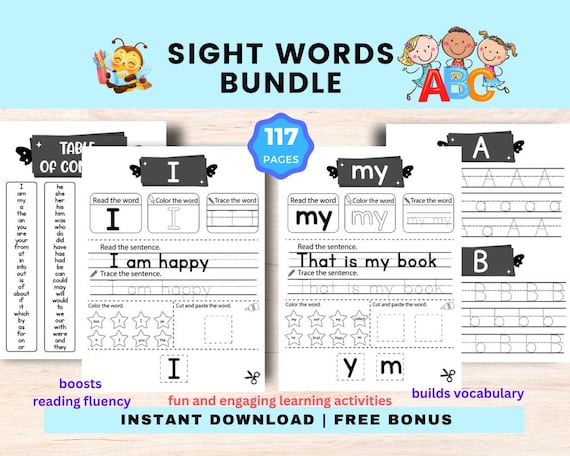 Sight Word Worksheets | 117 Pages Printable Activity Pack Reading Writing Fun Activities | Education Resources, Letter Tracing